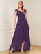 A-Line/Princess Cap Sleeves V-Neck Asymmetrical Mother of the Bride with Sequins &Ruched