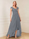 A-Line/Princess Cap Sleeves V-Neck Asymmetrical Mother of the Bride with Sequins &Ruched