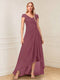 A-Line/Princess Cap Sleeves V-Neck Asymmetrical Mother of the Bride with Sequins &Ruched