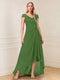 A-Line/Princess Cap Sleeves V-Neck Asymmetrical Mother of the Bride with Sequins &Ruched