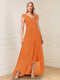 A-Line/Princess Cap Sleeves V-Neck Asymmetrical Mother of the Bride with Sequins &Ruched