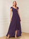 A-Line/Princess Cap Sleeves V-Neck Asymmetrical Mother of the Bride with Sequins &Ruched