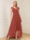 A-Line/Princess Cap Sleeves V-Neck Asymmetrical Mother of the Bride with Sequins &Ruched
