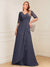 A-Line/Princess Half Sleeves V-Neck Floor-Length Mother of the Bride Dresses with Ruffles & Applique