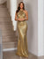 Trumpet/Mermaid Halter Floor-Length Long Prom Dresses with Pleats & Sequins