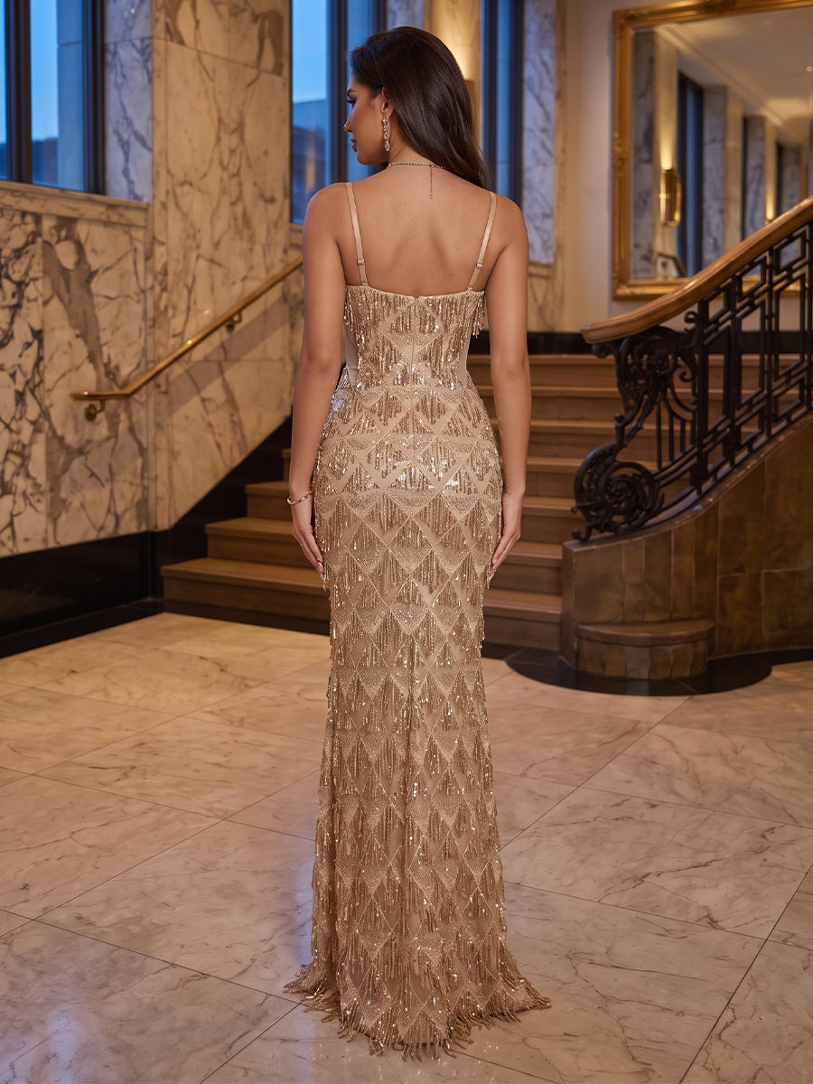 Trumpet/Mermaid Spaghetti Straps Sweetheart Floor-Length Long Evening Dresses with Sequins