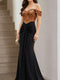 Trumpet/Mermaid Off-the-Shoulder Floor-Length Long Prom Dresses with Pleats & Sequins