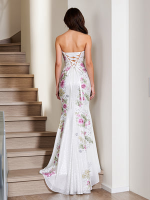 Trumpet/Mermaid Strapless Floor-Length Long Prom Dresses with Sequins