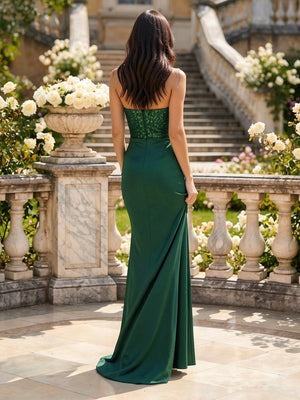 Trumpet/Mermaid Strapless Floor-Length Long Prom Dresses with Split Side & Sequins