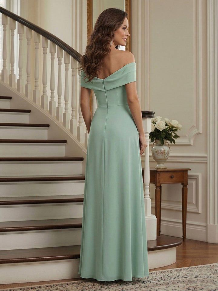 Sheath/Column Off-the-Shoulder Floor-Length Mother of the Bride Dresses with Pleats