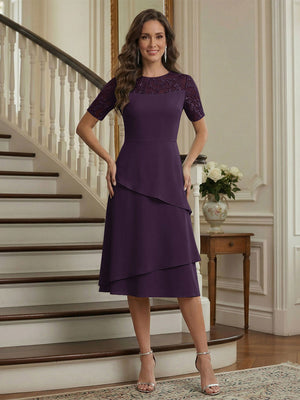 A-Line/Princess Short Sleeves Knee-Length Mother of the Bride Dresses with Lace & Ruffles