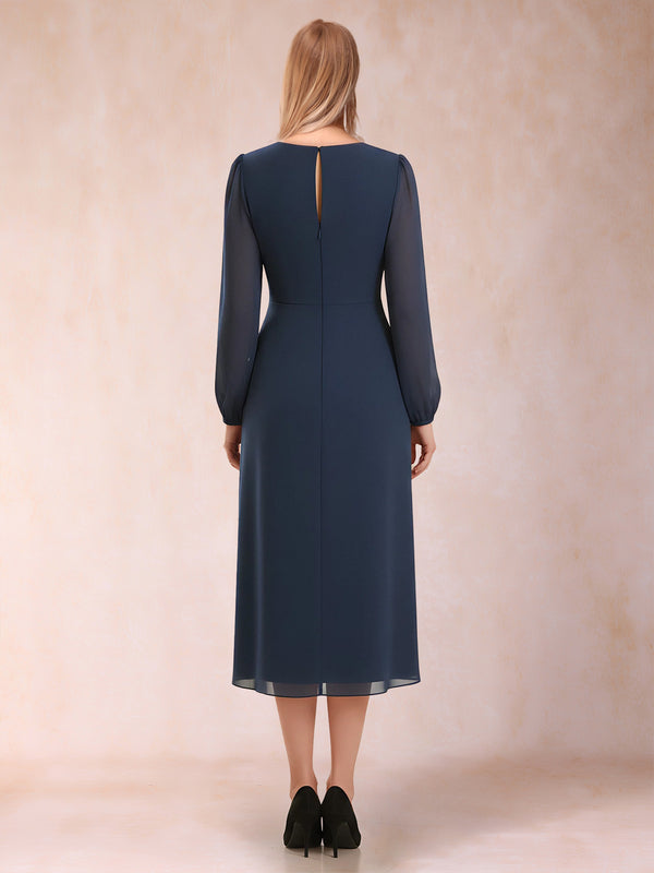 A-Line/Princess Long Sleeves Asymmetrical Mother of the Bride Dresses with Ruched & Rhinestone