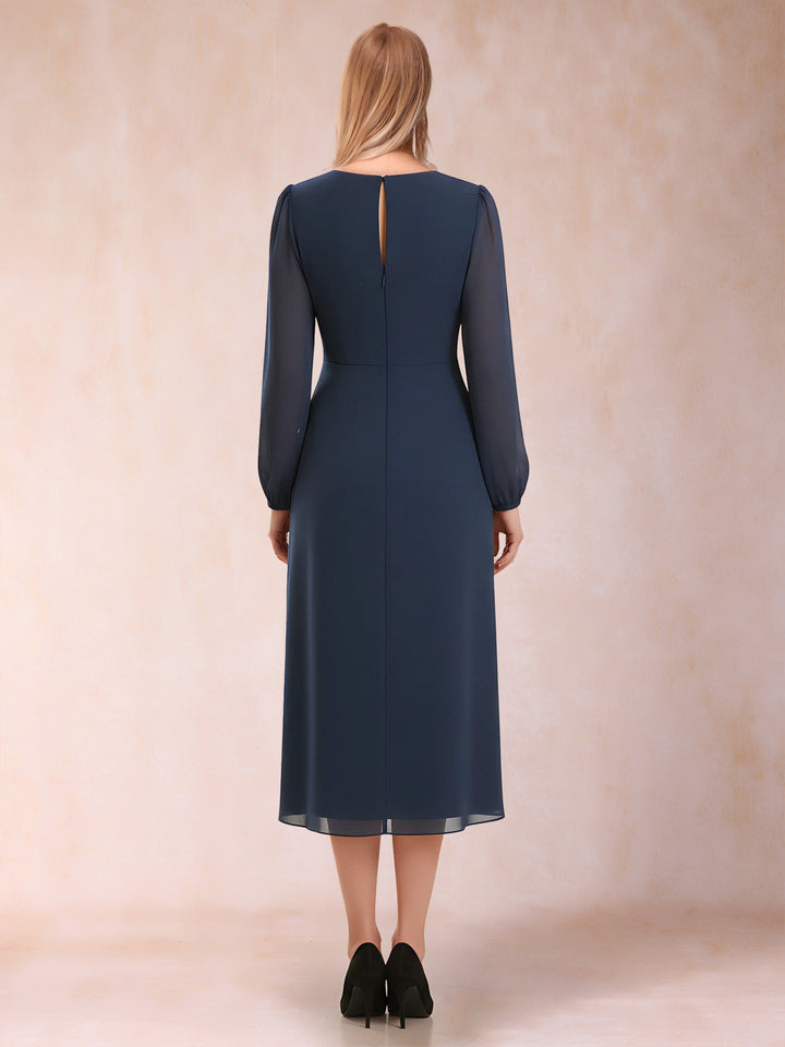 A-Line/Princess Long Sleeves Asymmetrical Mother of the Bride Dresses with Ruched &amp; Rhinestone