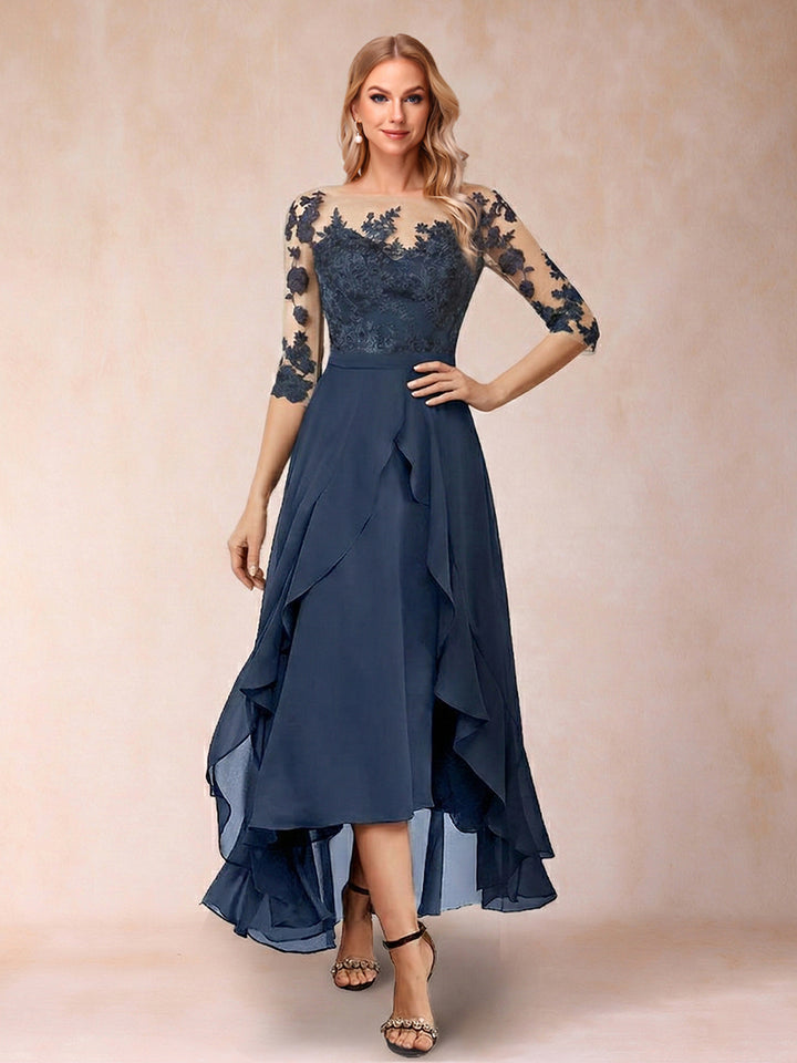 A-Line/Princess Half Sleeves Asymmetrical Mother of the Bride Dresses with Ruffles &amp; Embroidery