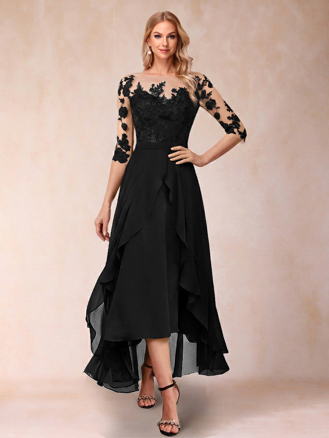 A-Line/Princess Half Sleeves Asymmetrical Mother of the Bride Dresses with Ruffles &amp; Embroidery