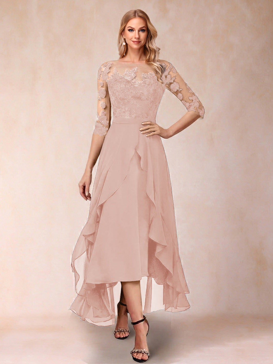 A-Line/Princess Half Sleeves Asymmetrical Mother of the Bride Dresses with Ruffles &amp; Embroidery