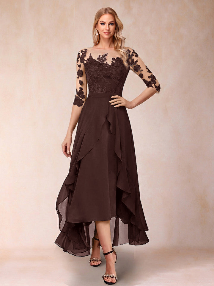 A-Line/Princess Half Sleeves Asymmetrical Mother of the Bride Dresses with Ruffles &amp; Embroidery
