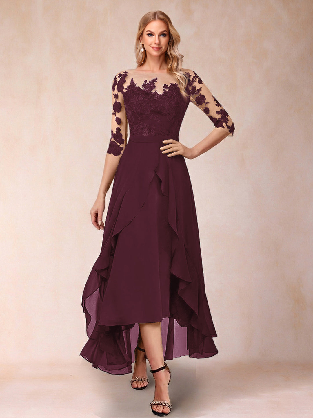 A-Line/Princess Half Sleeves Asymmetrical Mother of the Bride Dresses with Ruffles &amp; Embroidery