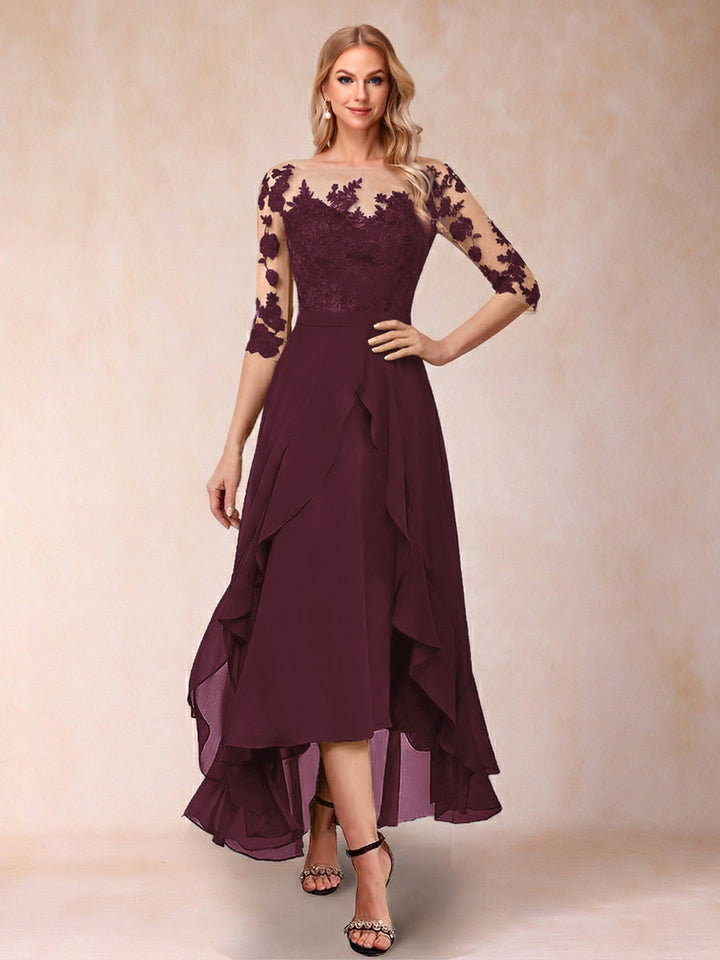 A-Line/Princess Half Sleeves Asymmetrical Mother of the Bride Dresses with Ruffles &amp; Embroidery