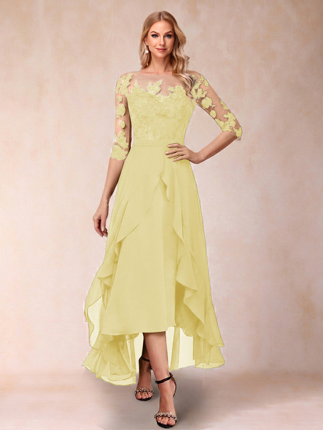 A-Line/Princess Half Sleeves Asymmetrical Mother of the Bride Dresses with Ruffles &amp; Embroidery