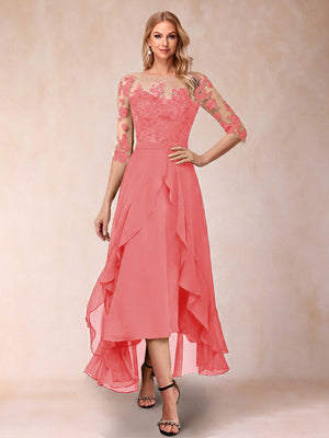 A-Line/Princess Half Sleeves Asymmetrical Mother of the Bride Dresses with Ruffles & Embroidery