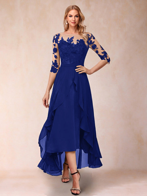 A-Line/Princess Half Sleeves Asymmetrical Mother of the Bride Dresses with Ruffles & Embroidery
