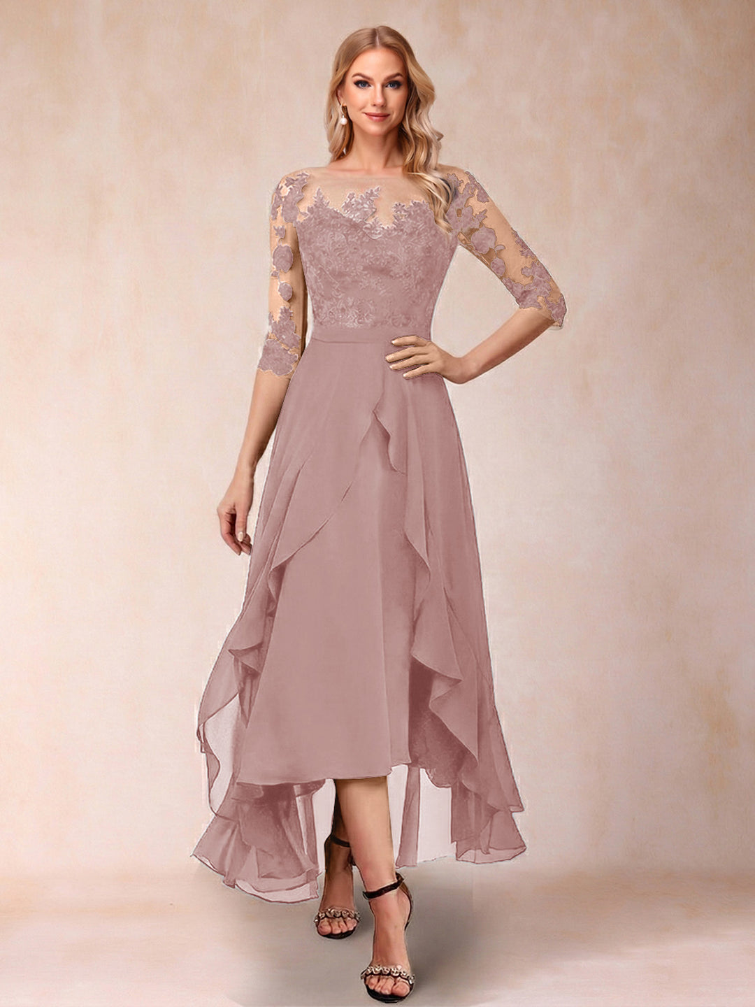 A-Line/Princess Half Sleeves Asymmetrical Mother of the Bride Dresses with Ruffles &amp; Embroidery