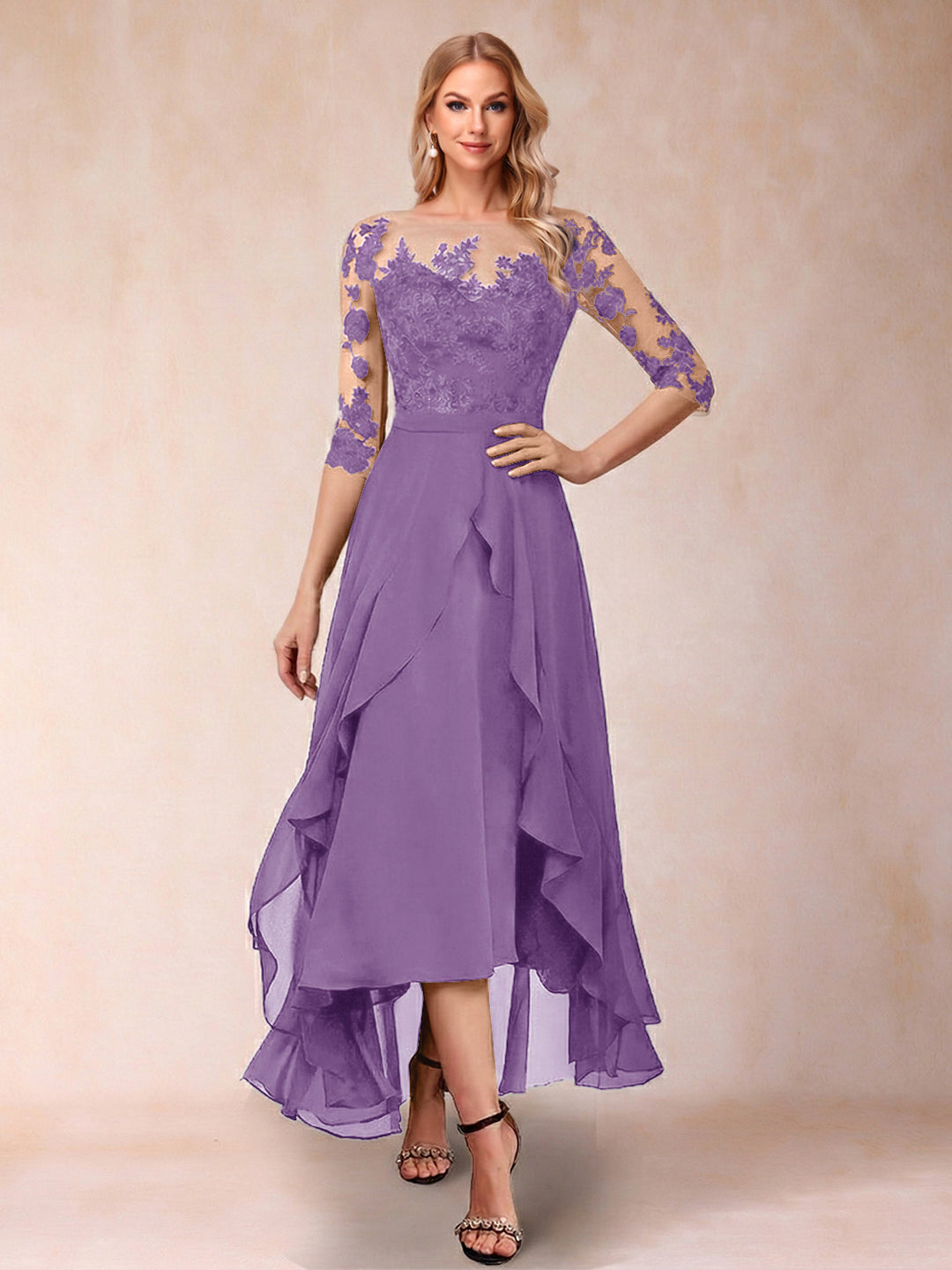 A-Line/Princess Half Sleeves Asymmetrical Mother of the Bride Dresses with Ruffles &amp; Embroidery