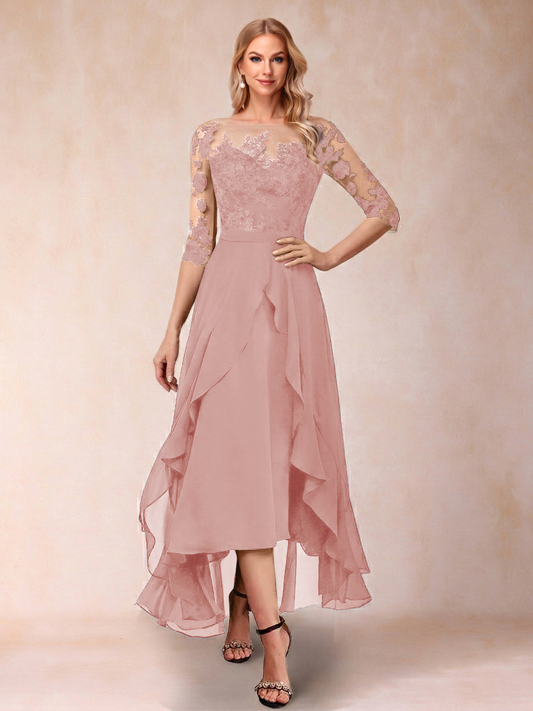 A-Line/Princess Half Sleeves Asymmetrical Mother of the Bride Dresses with Ruffles &amp; Embroidery