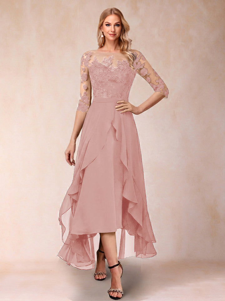 A-Line/Princess Half Sleeves Asymmetrical Mother of the Bride Dresses with Ruffles &amp; Embroidery