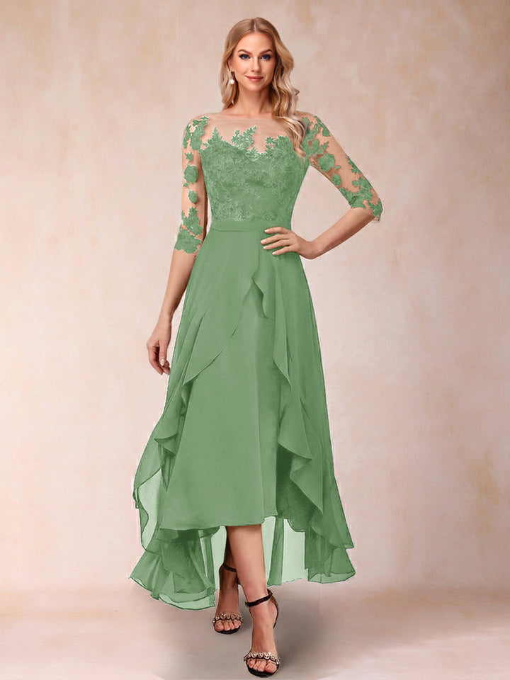 A-Line/Princess Half Sleeves Asymmetrical Mother of the Bride Dresses with Ruffles &amp; Embroidery