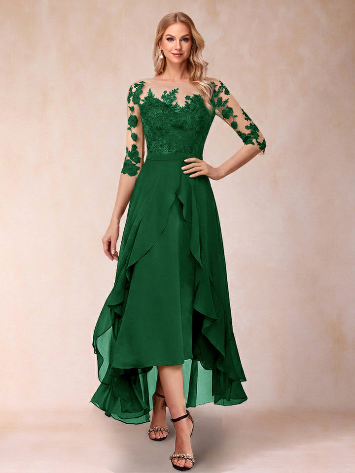 A-Line/Princess Half Sleeves Asymmetrical Mother of the Bride Dresses with Ruffles &amp; Embroidery