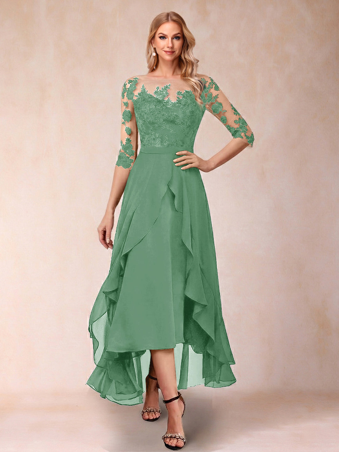 A-Line/Princess Half Sleeves Asymmetrical Mother of the Bride Dresses with Ruffles &amp; Embroidery