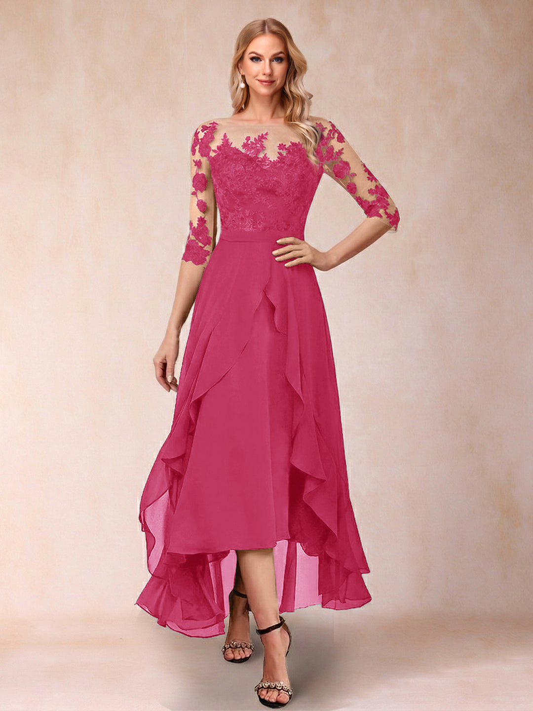 A-Line/Princess Half Sleeves Asymmetrical Mother of the Bride Dresses with Ruffles &amp; Embroidery