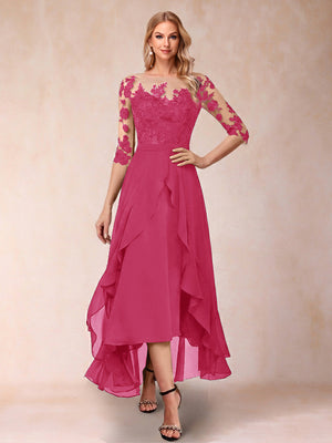 A-Line/Princess Half Sleeves Asymmetrical Mother of the Bride Dresses with Ruffles & Embroidery
