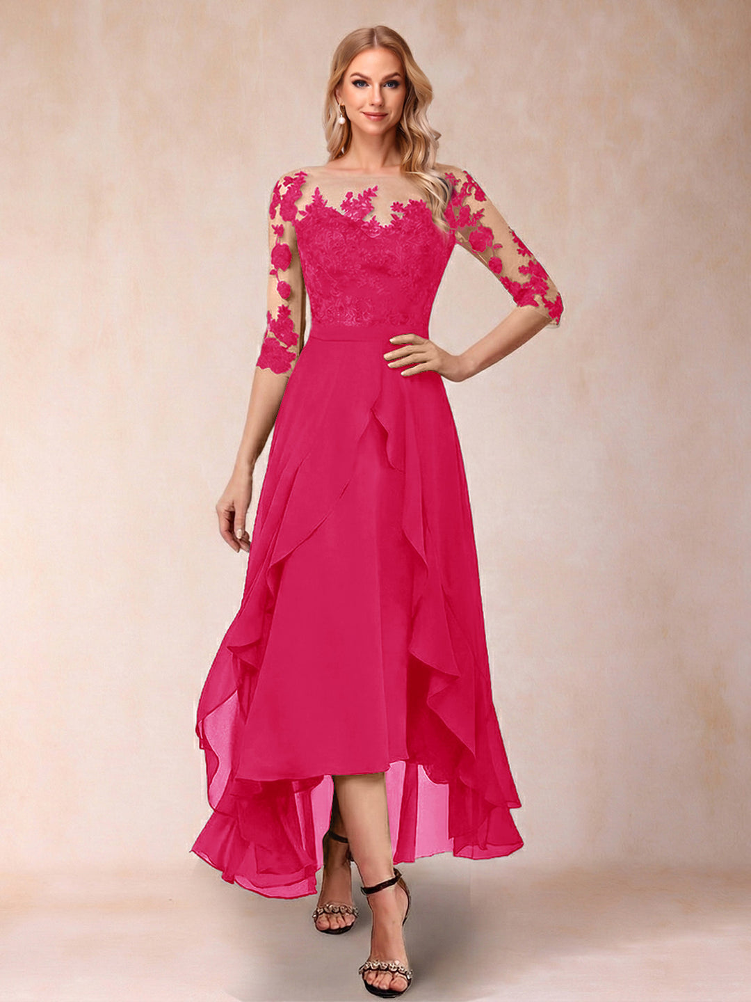 A-Line/Princess Half Sleeves Asymmetrical Mother of the Bride Dresses with Ruffles &amp; Embroidery