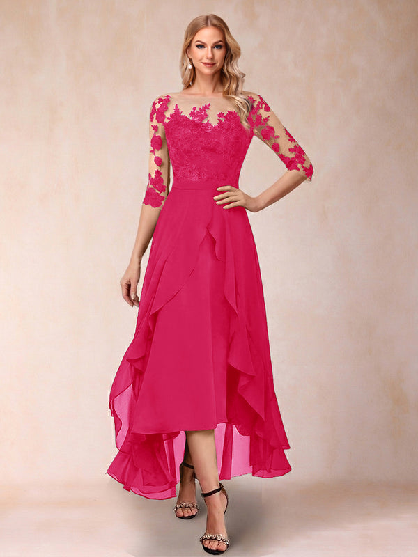 A-Line/Princess Half Sleeves Asymmetrical Mother of the Bride Dresses with Ruffles & Embroidery