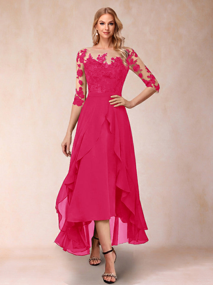 A-Line/Princess Half Sleeves Asymmetrical Mother of the Bride Dresses with Ruffles &amp; Embroidery