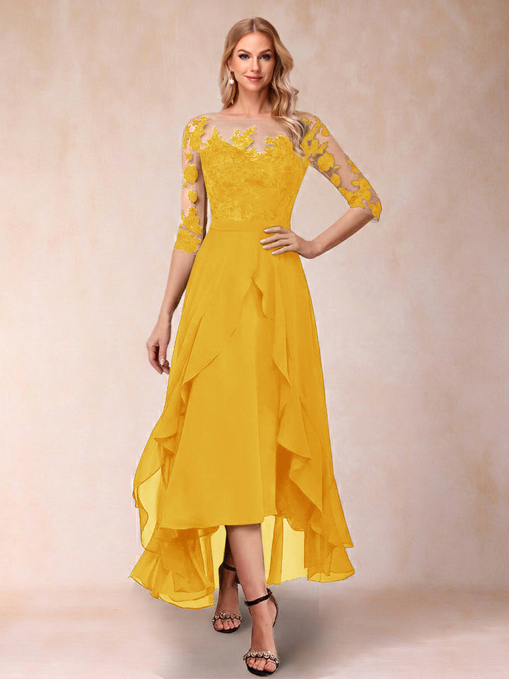 A-Line/Princess Half Sleeves Asymmetrical Mother of the Bride Dresses with Ruffles &amp; Embroidery