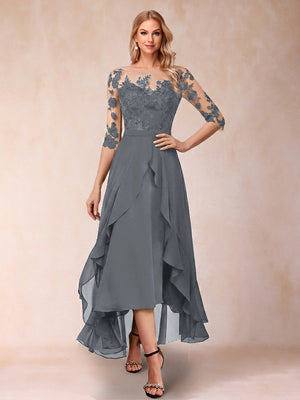 A-Line/Princess Half Sleeves Asymmetrical Mother of the Bride Dresses with Ruffles & Embroidery