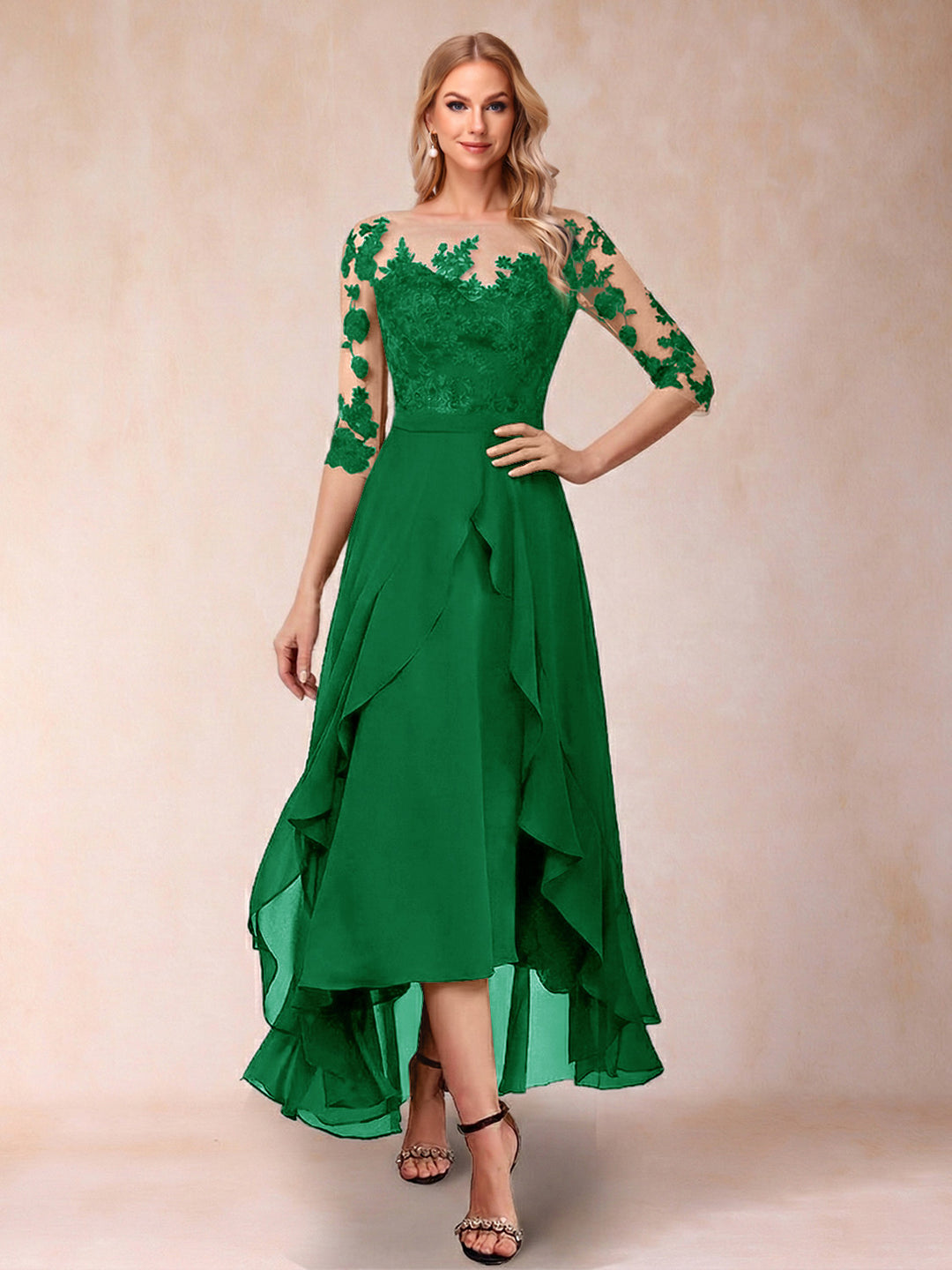 A-Line/Princess Half Sleeves Asymmetrical Mother of the Bride Dresses with Ruffles &amp; Embroidery