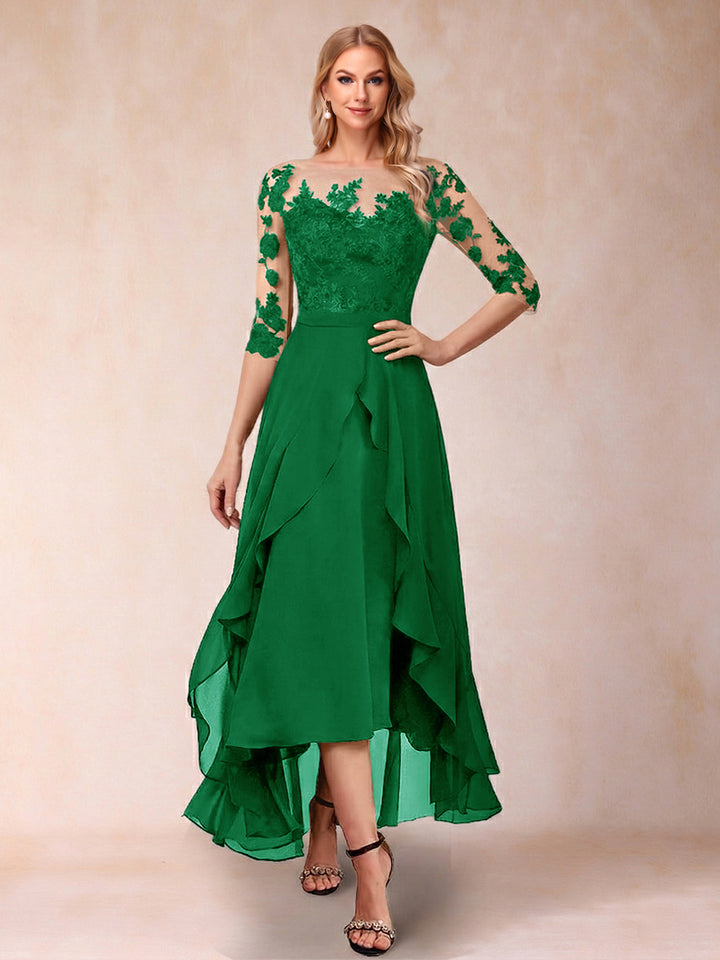 A-Line/Princess Half Sleeves Asymmetrical Mother of the Bride Dresses with Ruffles &amp; Embroidery