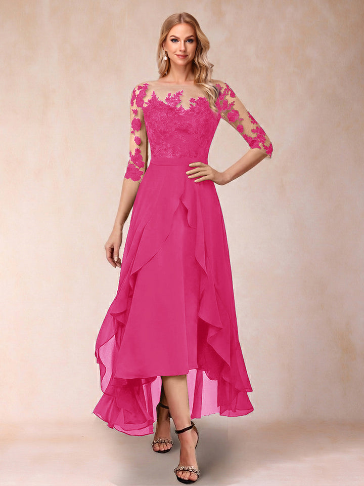 A-Line/Princess Half Sleeves Asymmetrical Mother of the Bride Dresses with Ruffles &amp; Embroidery