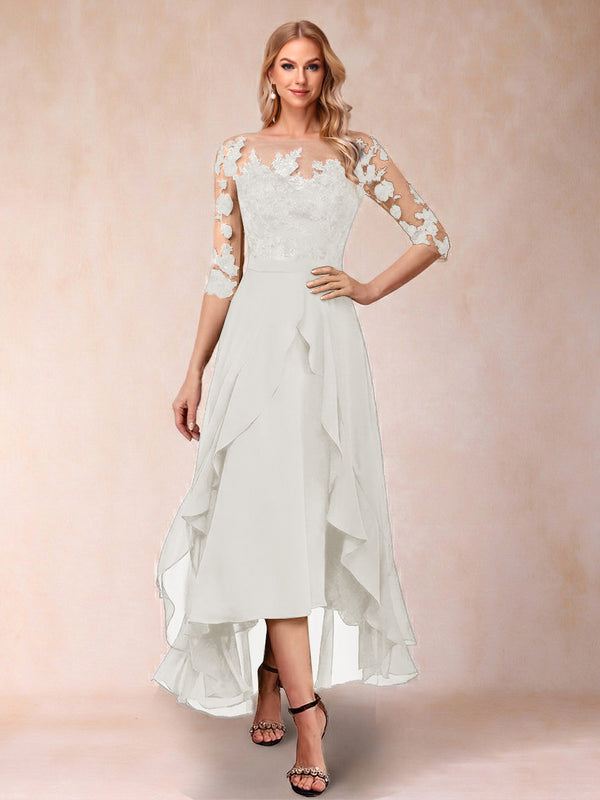 A-Line/Princess Half Sleeves Asymmetrical Mother of the Bride Dresses with Ruffles & Embroidery