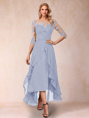 A-Line/Princess Half Sleeves Asymmetrical Mother of the Bride Dresses with Ruffles & Embroidery