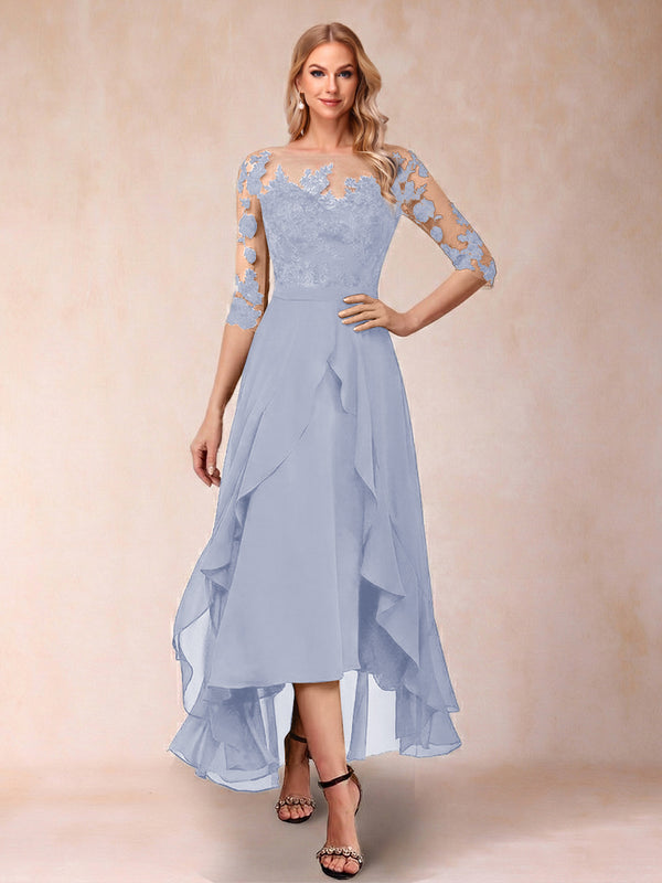 A-Line/Princess Half Sleeves Asymmetrical Mother of the Bride Dresses with Ruffles & Embroidery
