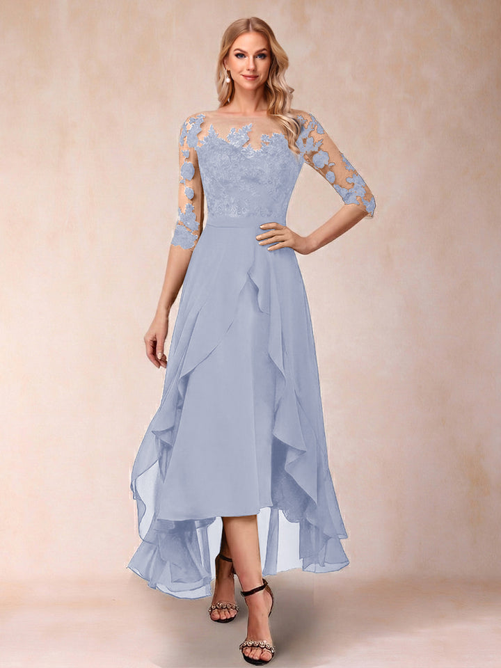 A-Line/Princess Half Sleeves Asymmetrical Mother of the Bride Dresses with Ruffles &amp; Embroidery