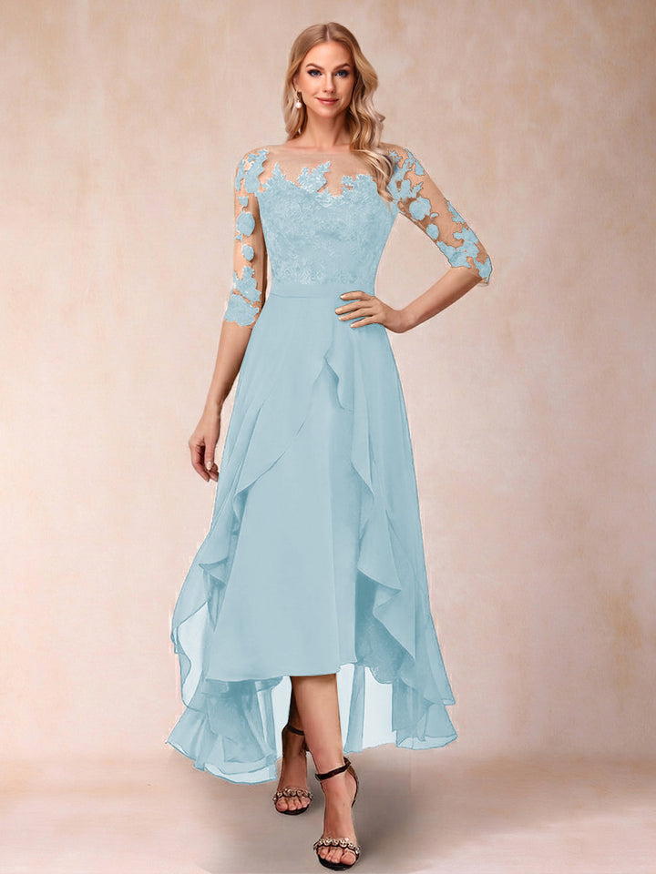 A-Line/Princess Half Sleeves Asymmetrical Mother of the Bride Dresses with Ruffles &amp; Embroidery