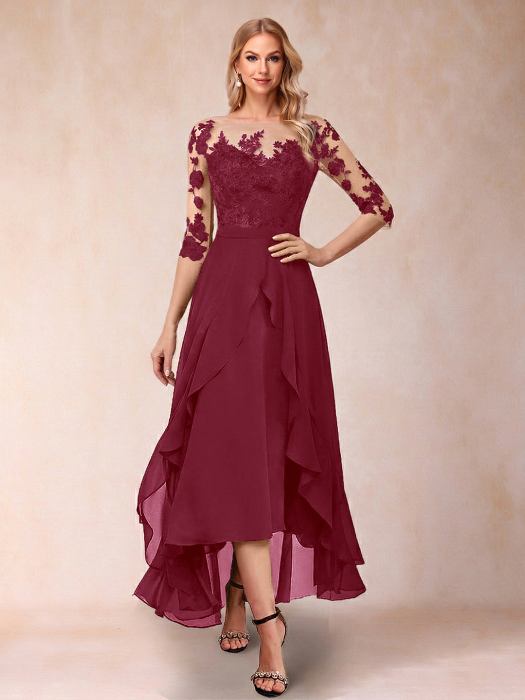A-Line/Princess Half Sleeves Asymmetrical Mother of the Bride Dresses with Ruffles &amp; Embroidery