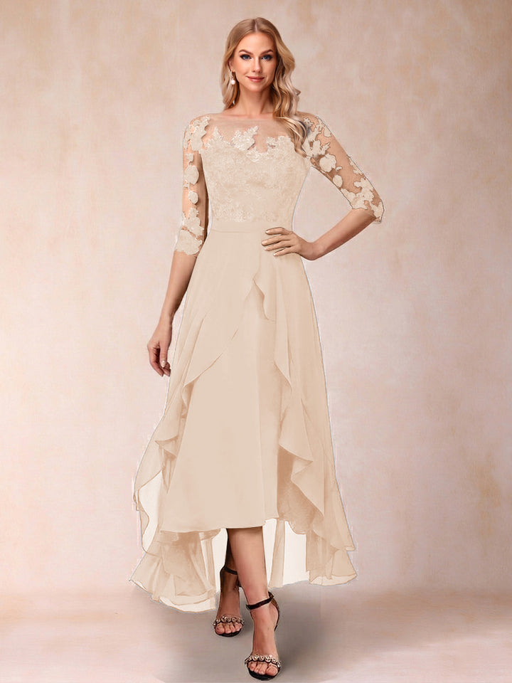 A-Line/Princess Half Sleeves Asymmetrical Mother of the Bride Dresses with Ruffles &amp; Embroidery